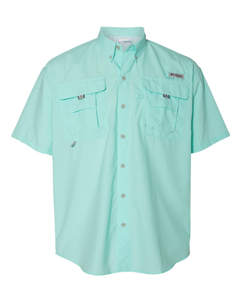 Light blue short-sleeve shirt on a white background