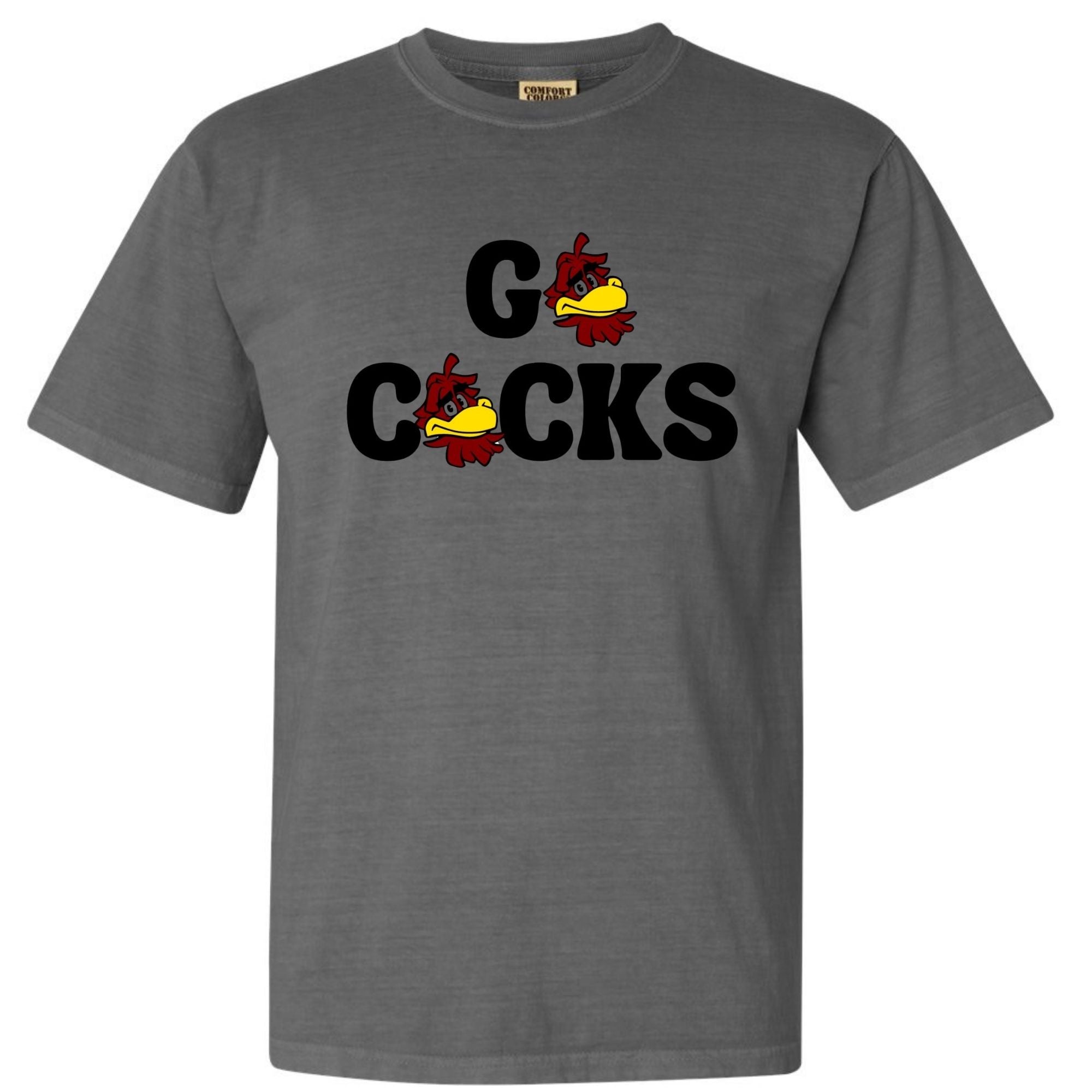 Funny Gamecocks fan shirt with bold college football graphic on white tee, Southern tailgate humor t-shirt
 grey comfort colors 
