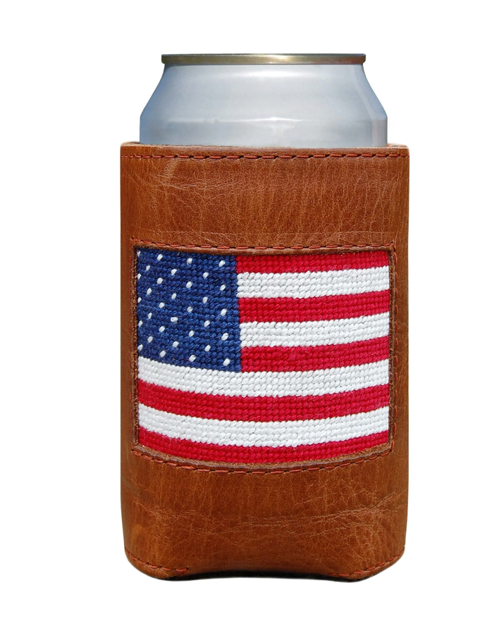 American Flag Koozie- Handstitched Needlepoint Koozie