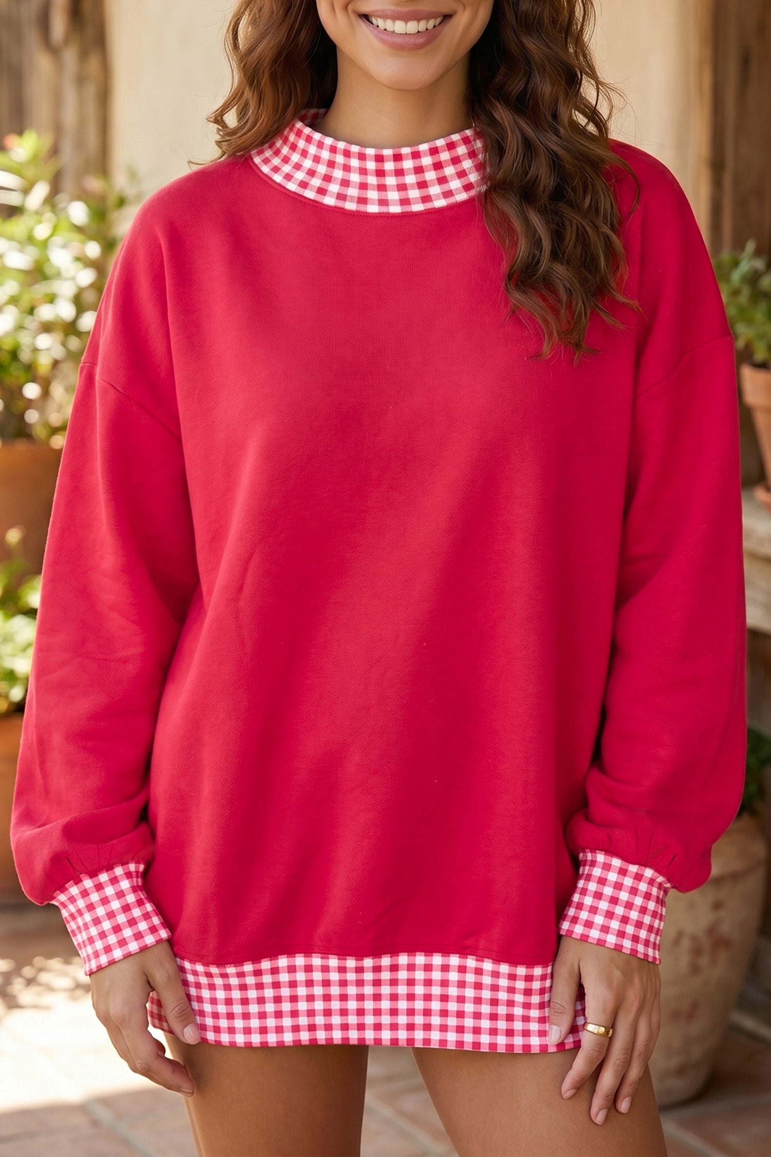 Dark Green Colorblock Polka Dot Contrast Trim Oversized Sweatshirt
