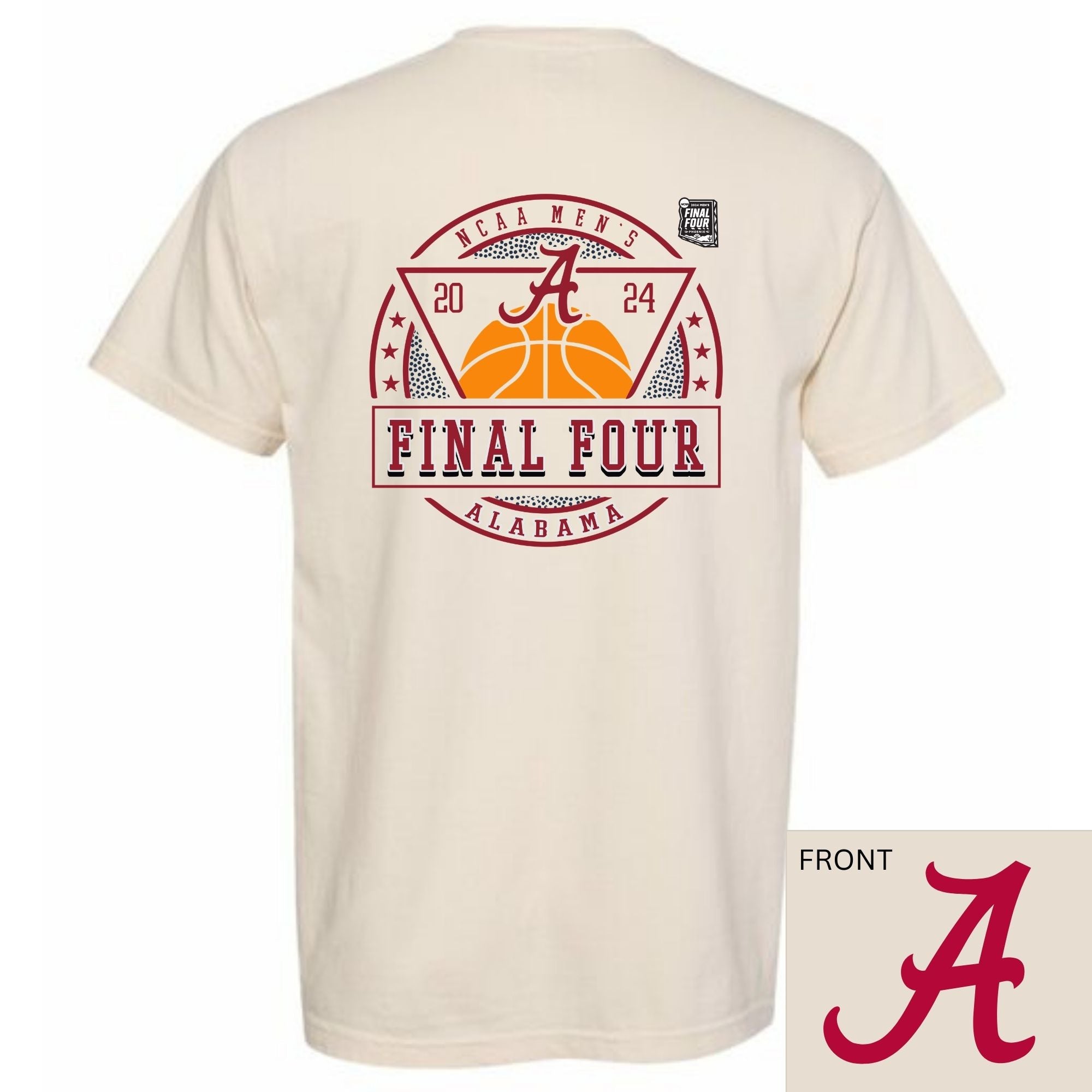 Alabama Crimson Tide 2024 Final Four shirt with NCAA men’s basketball graphic on white tee, March Madness Alabama fan apparel
Ivory comfort color 
