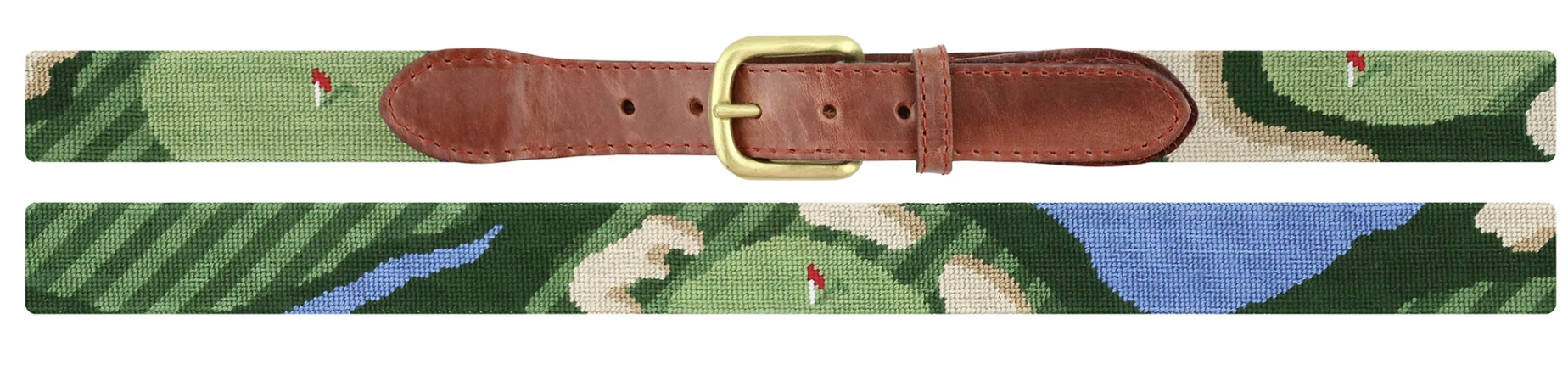 hand stitched golf needlepoint belt cowhide leather canvas belt brass buckle golf accessory