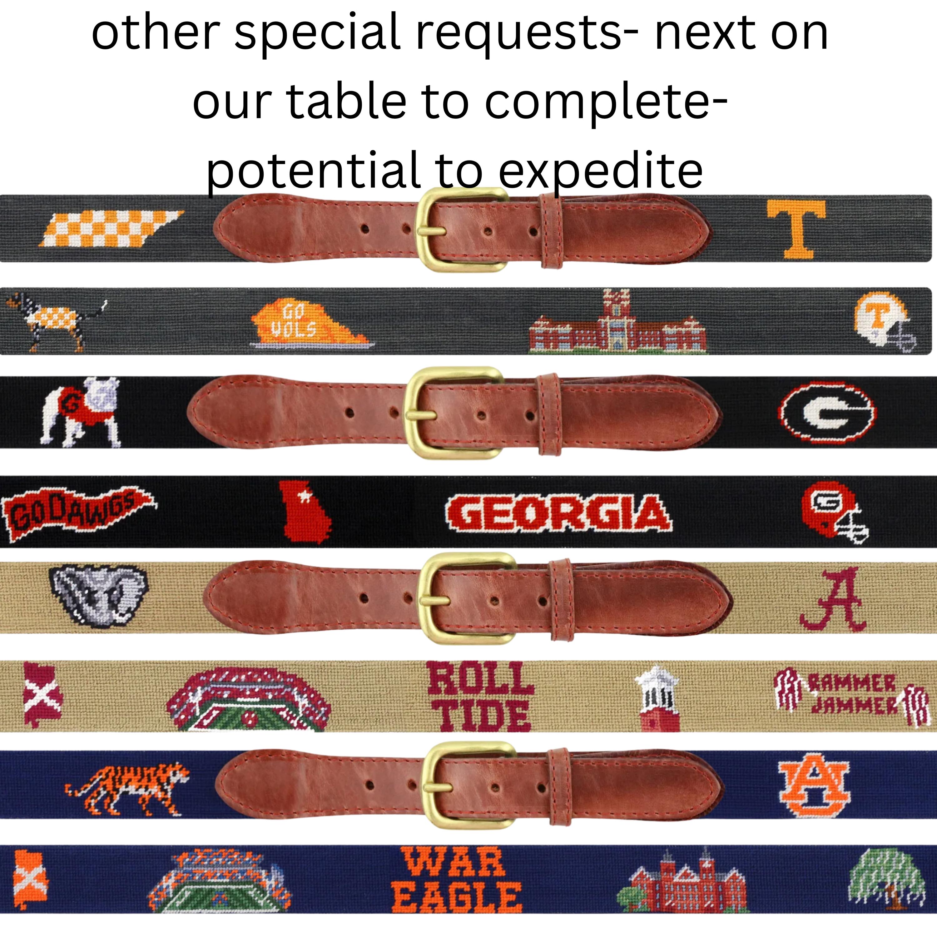 Hand-Stitched SEC Needlepoint Belt | Leather Game Day Accessory