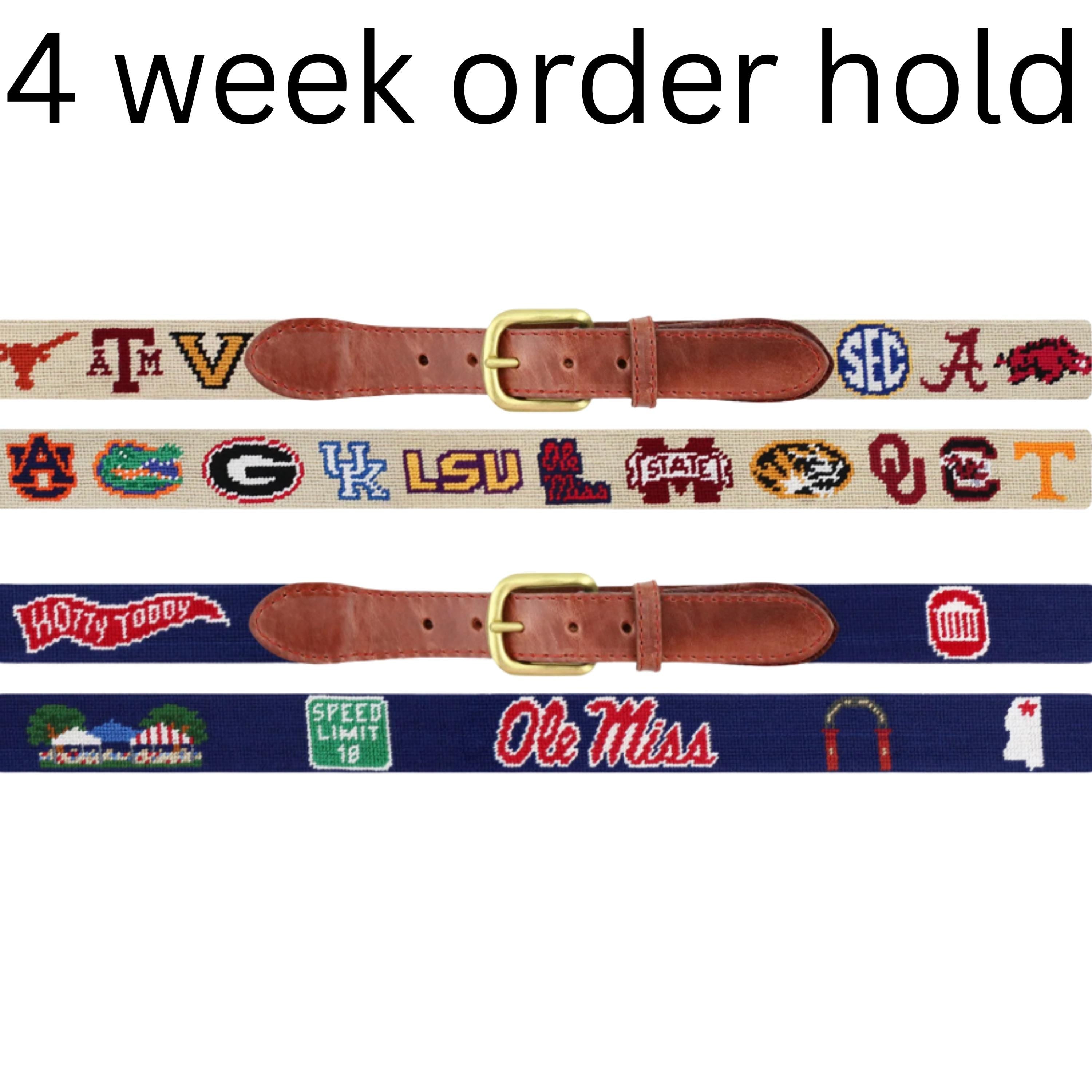 Hand-Stitched SEC Needlepoint Belt | Leather Game Day Accessory