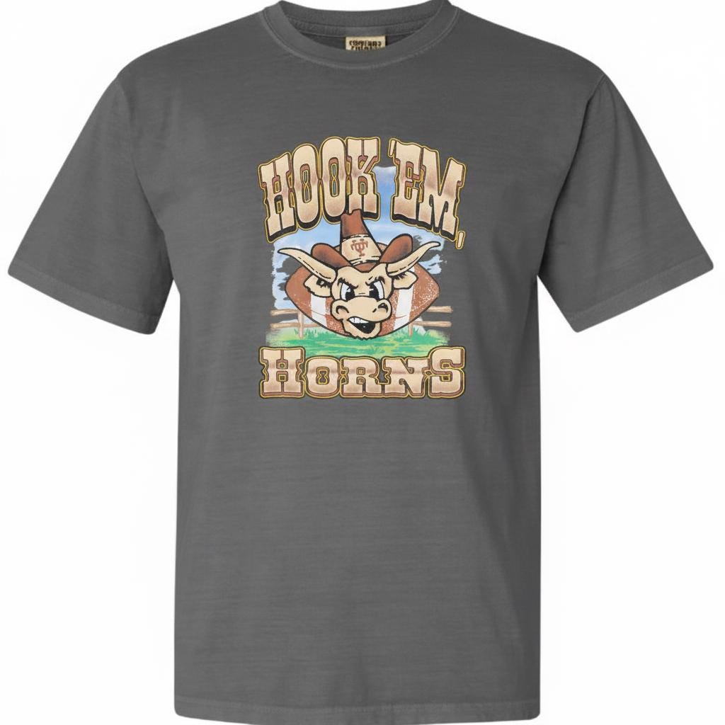 HOOK' EM Horns! UT Longhorns Graphic Tee • Vintage Texas Game Day Shirt
