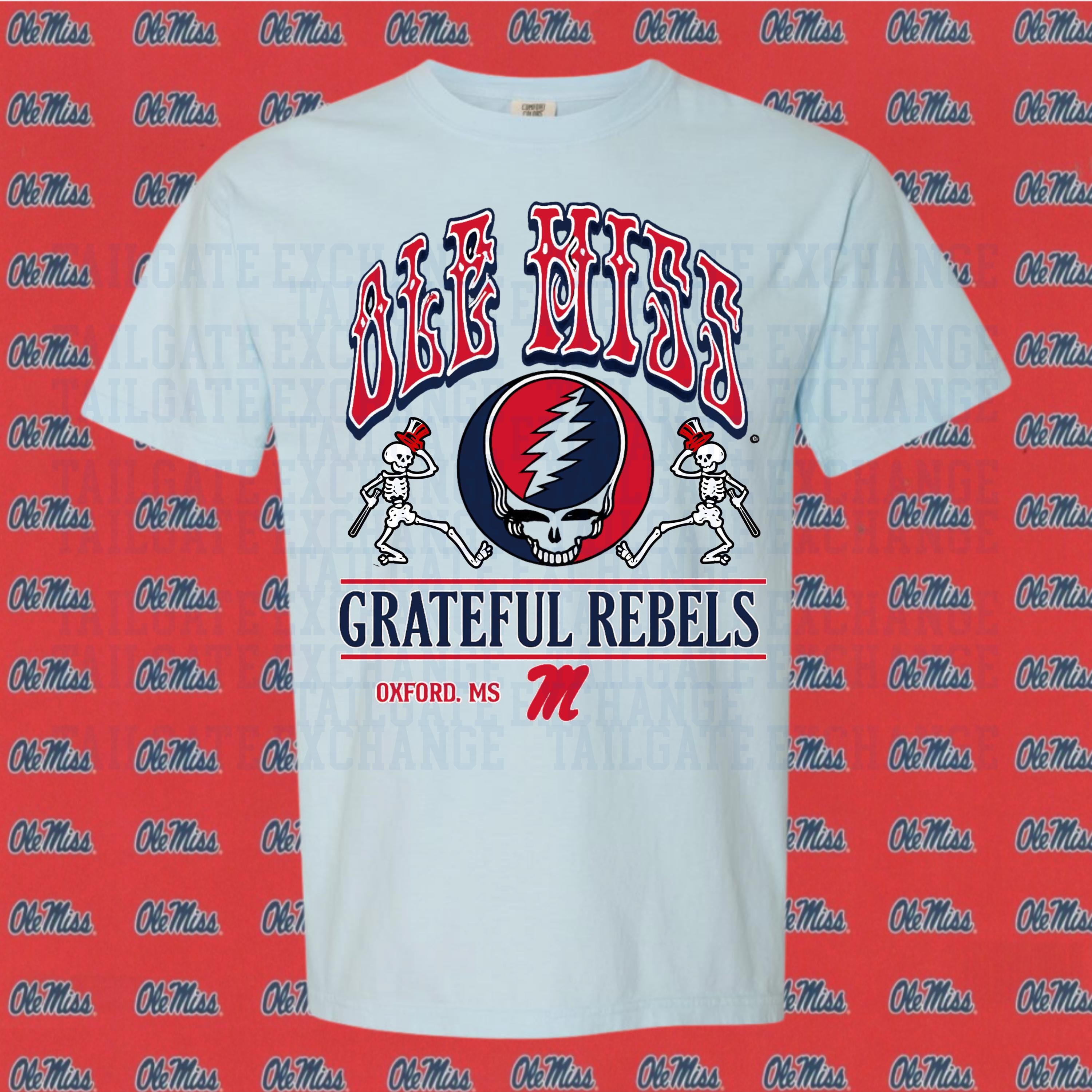 Grateful Rebels-Baseball Bears T-Shirt - Grateful Dead Style College Tee - University of Mississippi Retro Shirt - Vintage Rebels Fan Gear