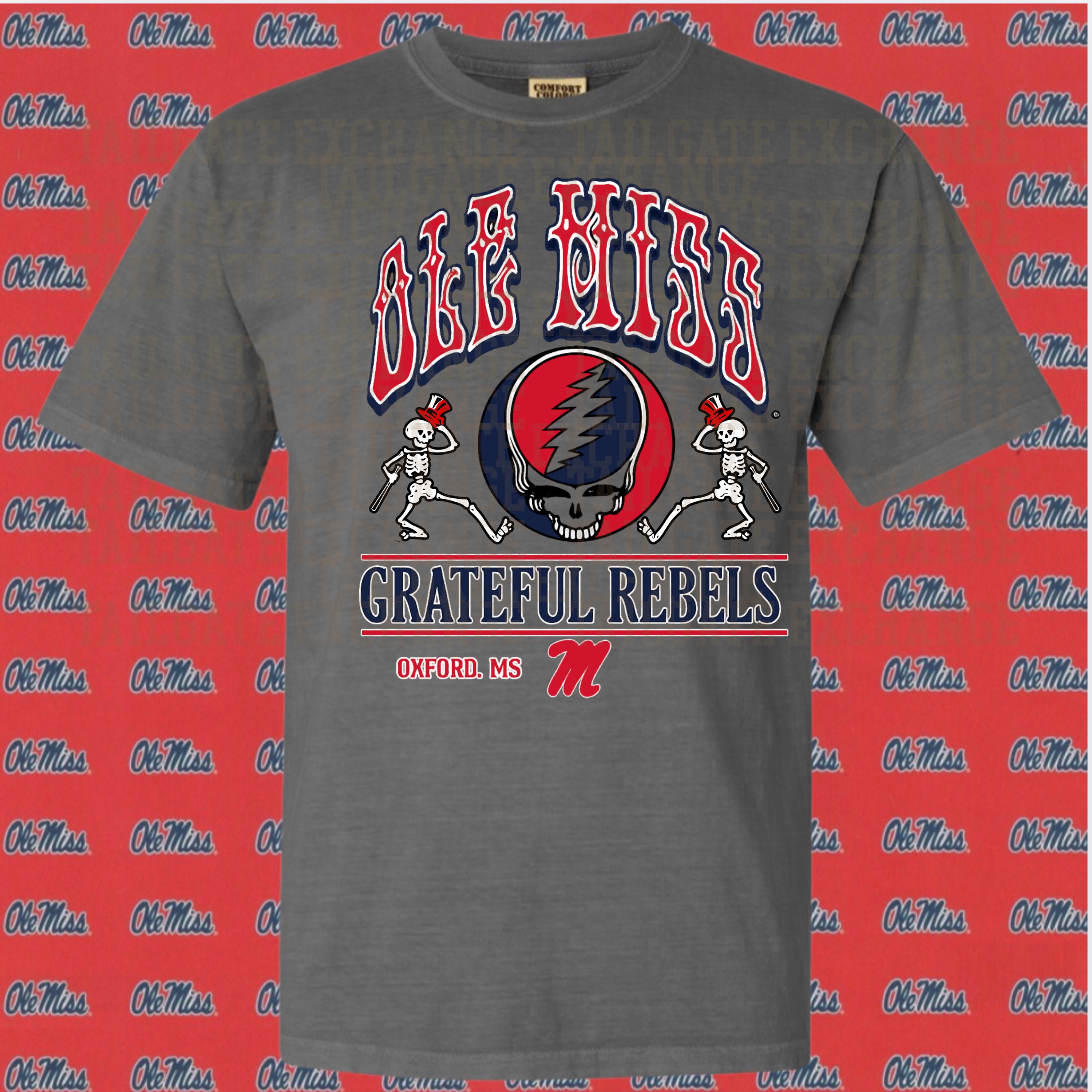 Grateful Rebels-Baseball Bears T-Shirt - Grateful Dead Style College Tee - University of Mississippi Retro Shirt - Vintage Rebels Fan Gear