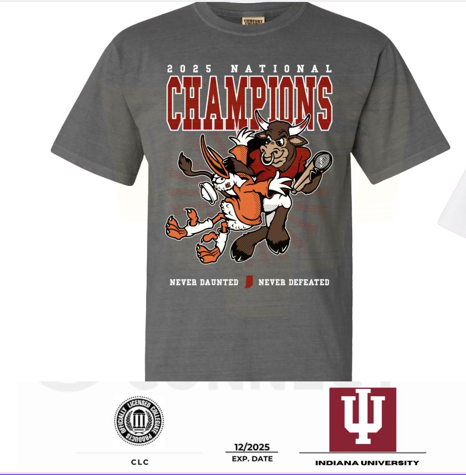 Bison Hoosiers Mascot Indiana 2025 National Champions Tee Never DAUNTED IU Football| HOOSIERS| main