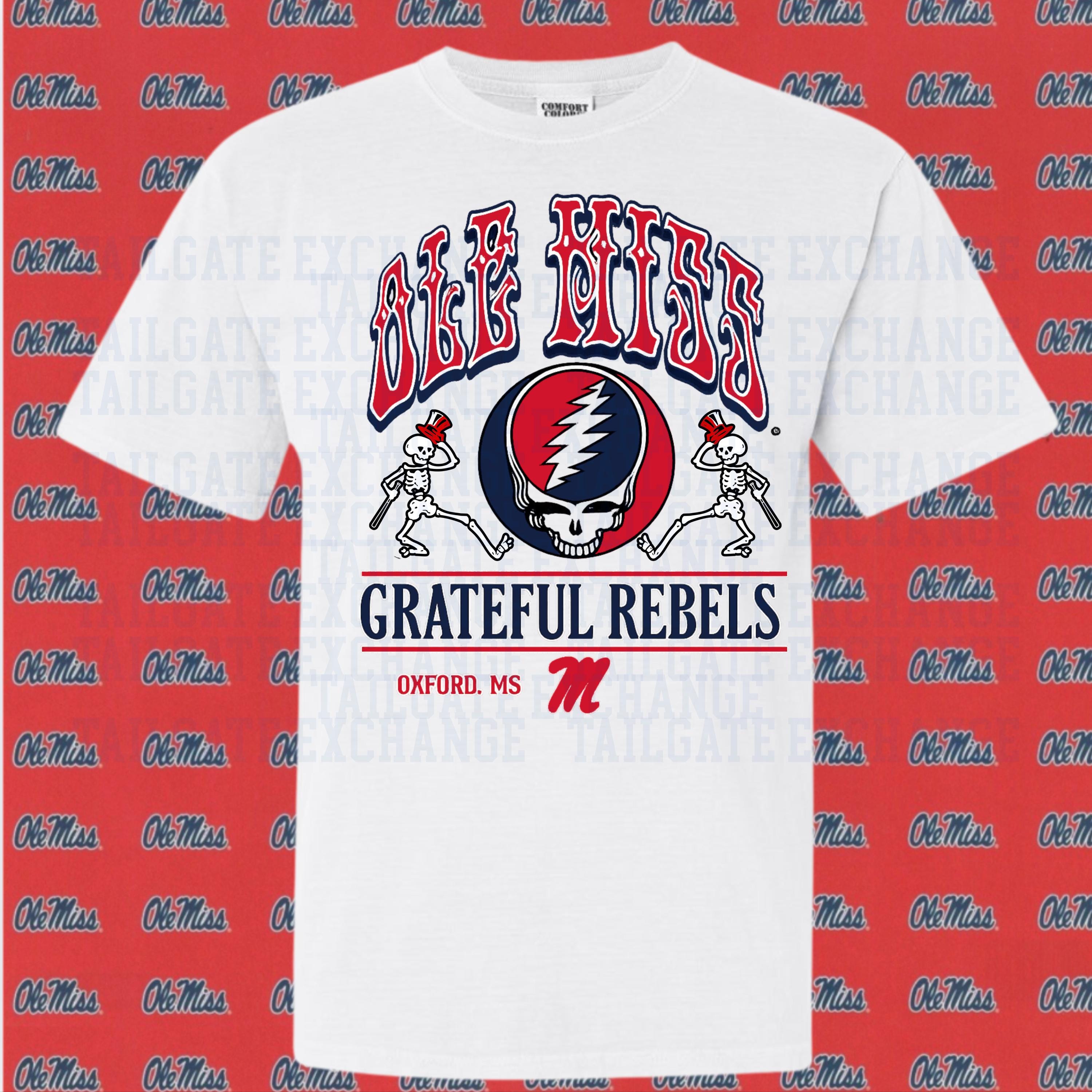 Grateful Rebels-Baseball Bears T-Shirt - Grateful Dead Style College Tee - University of Mississippi Retro Shirt - Vintage Rebels Fan Gear