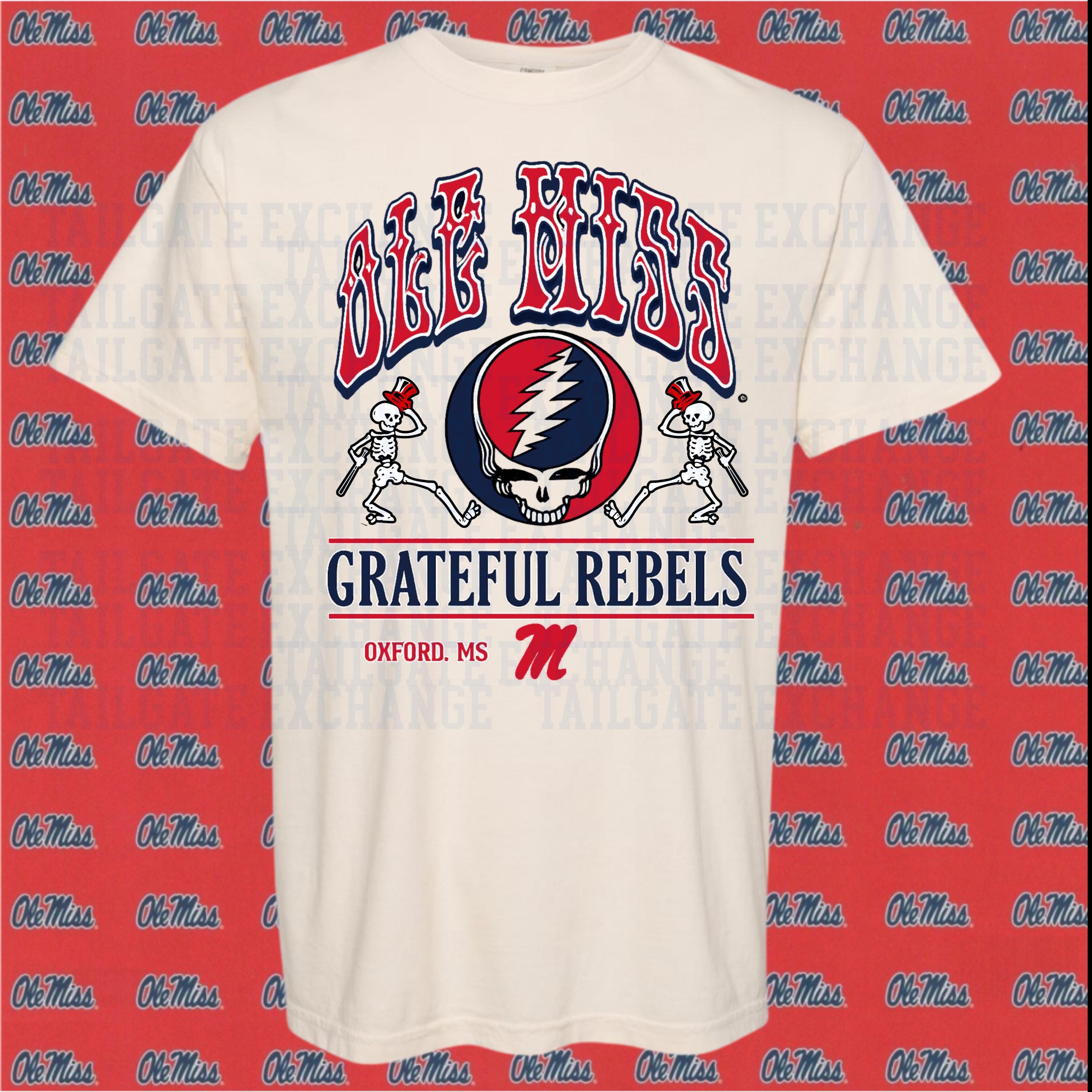 Grateful Rebels-Baseball Bears T-Shirt - Grateful Dead Style College Tee - University of Mississippi Retro Shirt - Vintage Rebels Fan Gear