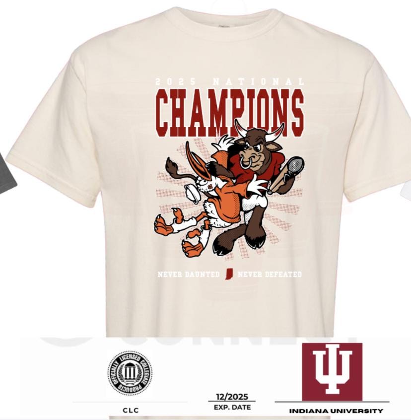 Bison Hoosiers Mascot Indiana 2025 National Champions Tee Never DAUNTED IU Football| HOOSIERS| main