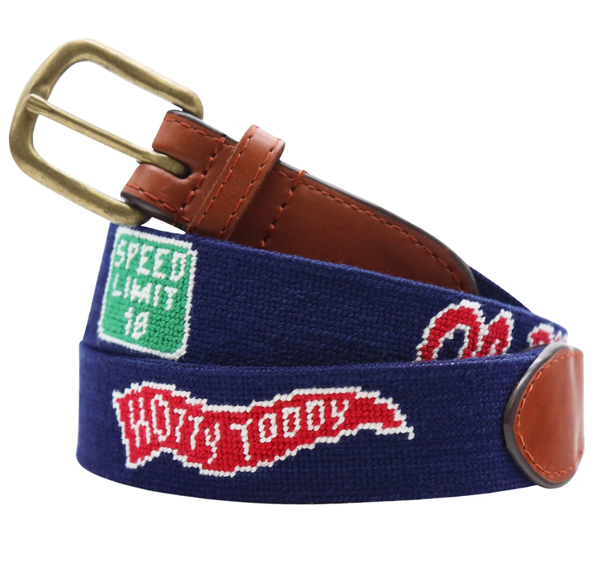 Ole Miss Rebels “Hotty Toddy” Needlepoint Belt – Navy Game Day Leather Belt