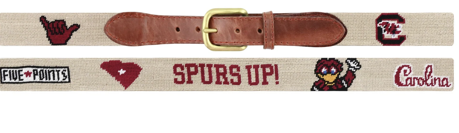 south carolina belt, gamecocks belt, spurs up belt, usc gamecocks belt, needlepoint belt, sec belt, college football belt, carolina pride, game day belt, alumni gift, mens needlepoint belt, womens needlepoint belt, leather needlepoint belt, southern style belt, collegiate accessories, tailgate outfit, graduation gift, gift for dad, gift for boyfriend, christmas gift for him, rowdy rebs, gamecock fans