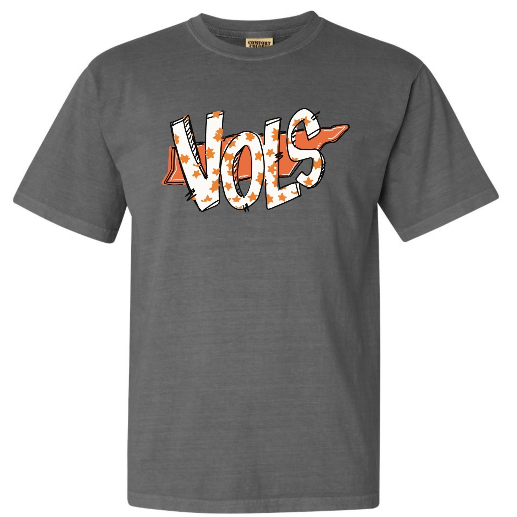 Vintage Tennessee VOLS Stars T-Shirt – Retro Script Graphic Tee | Classic Tennessee Volunteers Shirt

grey comfort color for Tennessee vols 
