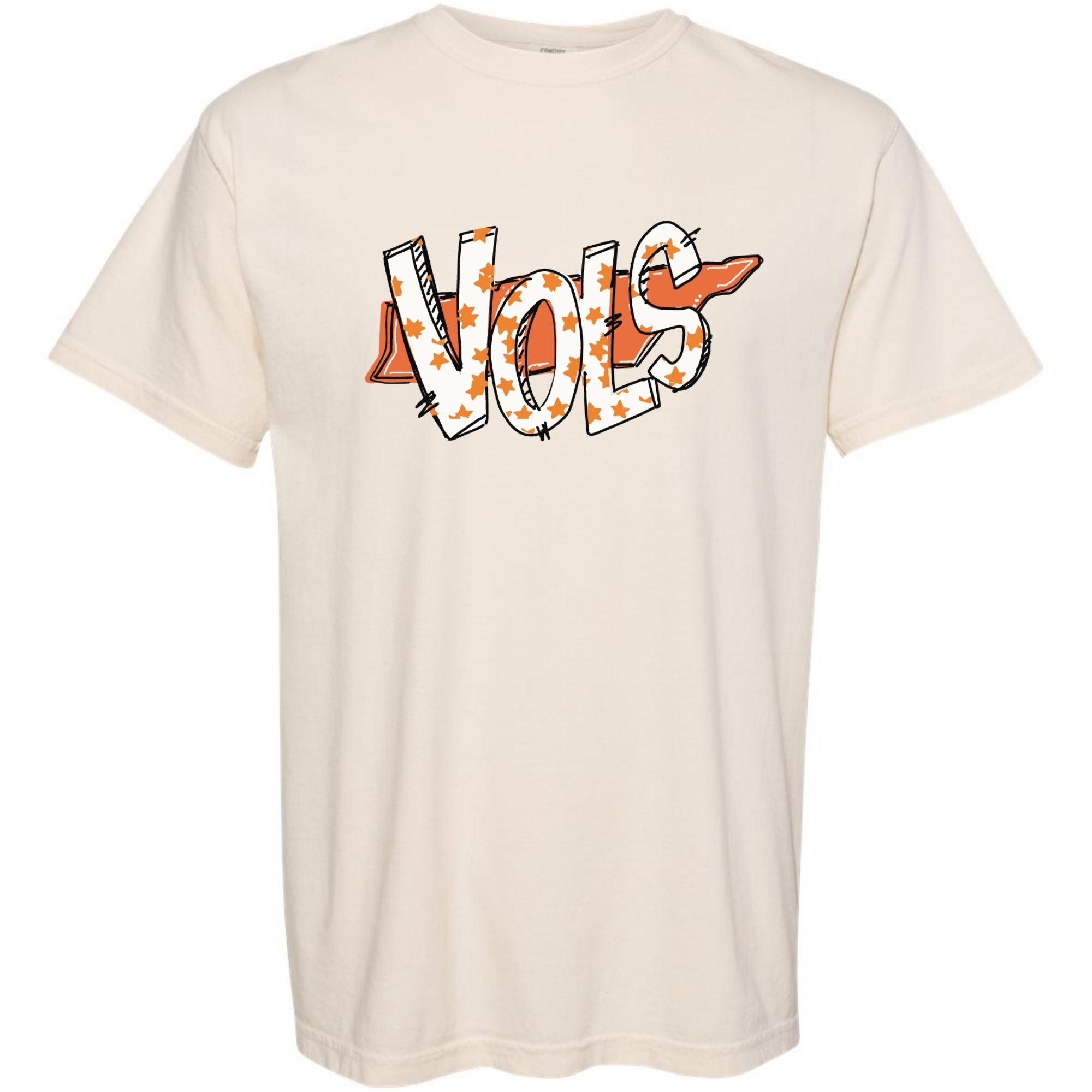 Vintage Tennessee VOLS Stars T-Shirt – Retro Script Graphic Tee | Classic Tennessee Volunteers Shirt ivory comfort color
